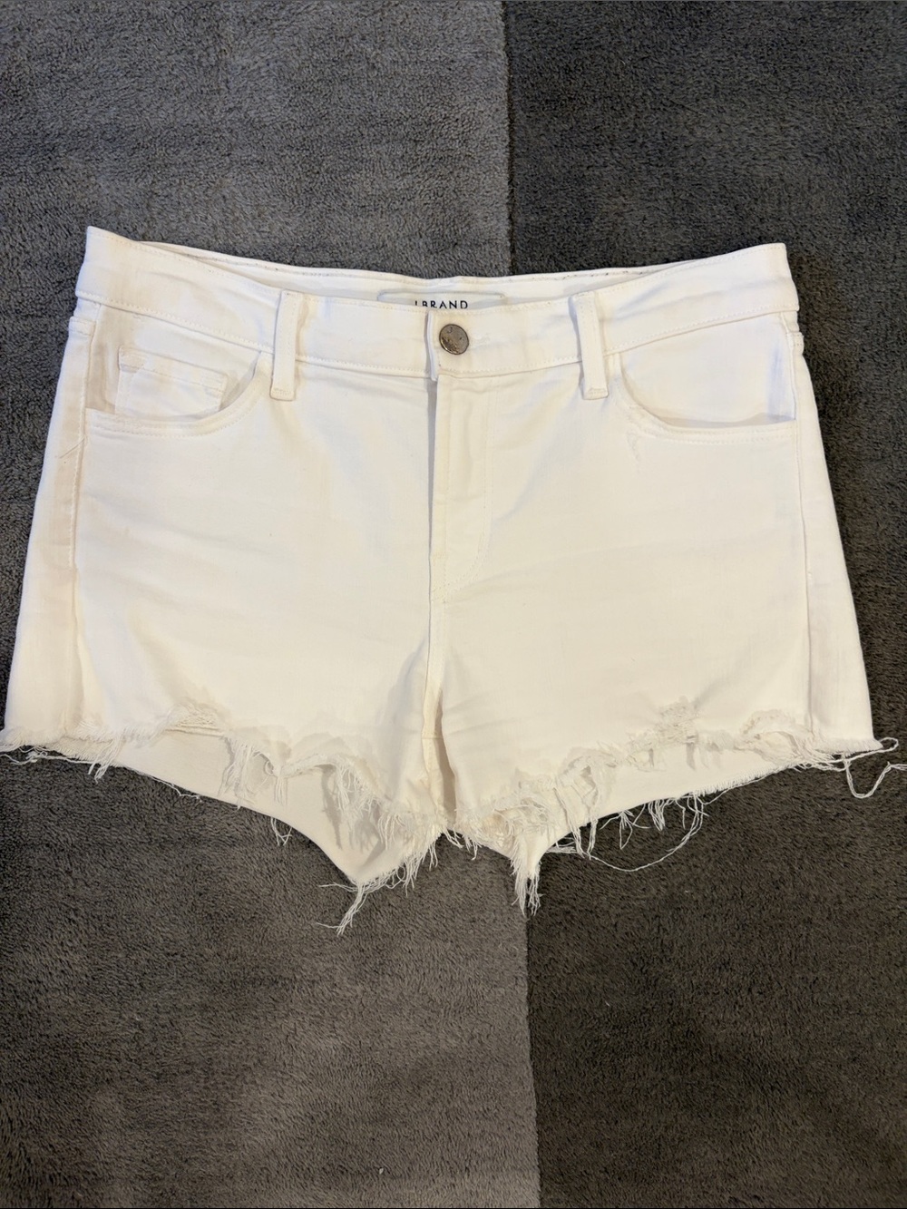 J Brand White Distressed Raw-Hem Denim Shorts